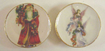 Dollhouse Miniature 2 Santa & Angel Platters